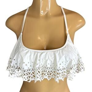 PINK Victoria's Secret White Laser Cut Flounce Bikini Top Size Small